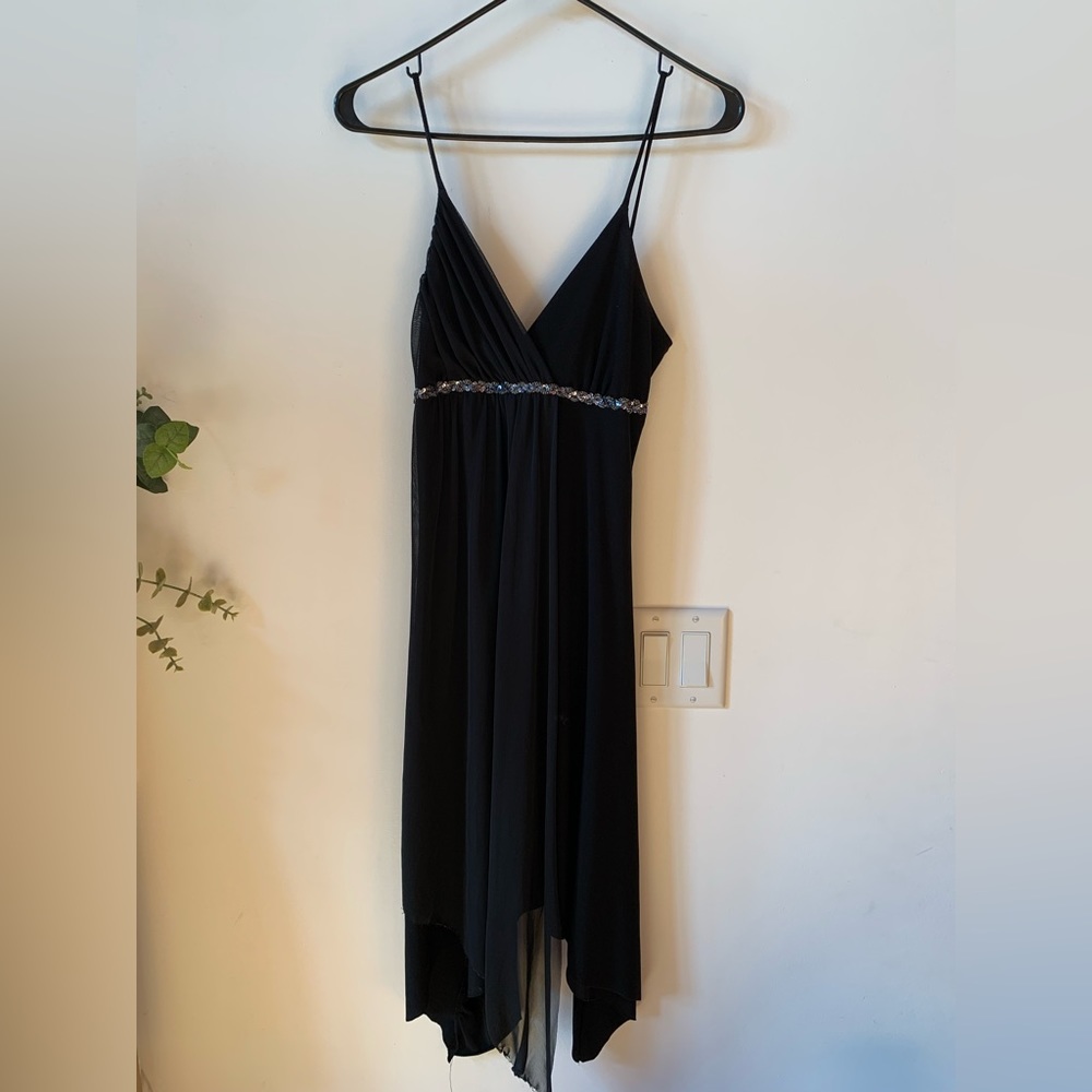 Women’s Body Central Black 90s Spaghetti Strap Flowy w embellished top Dress Med